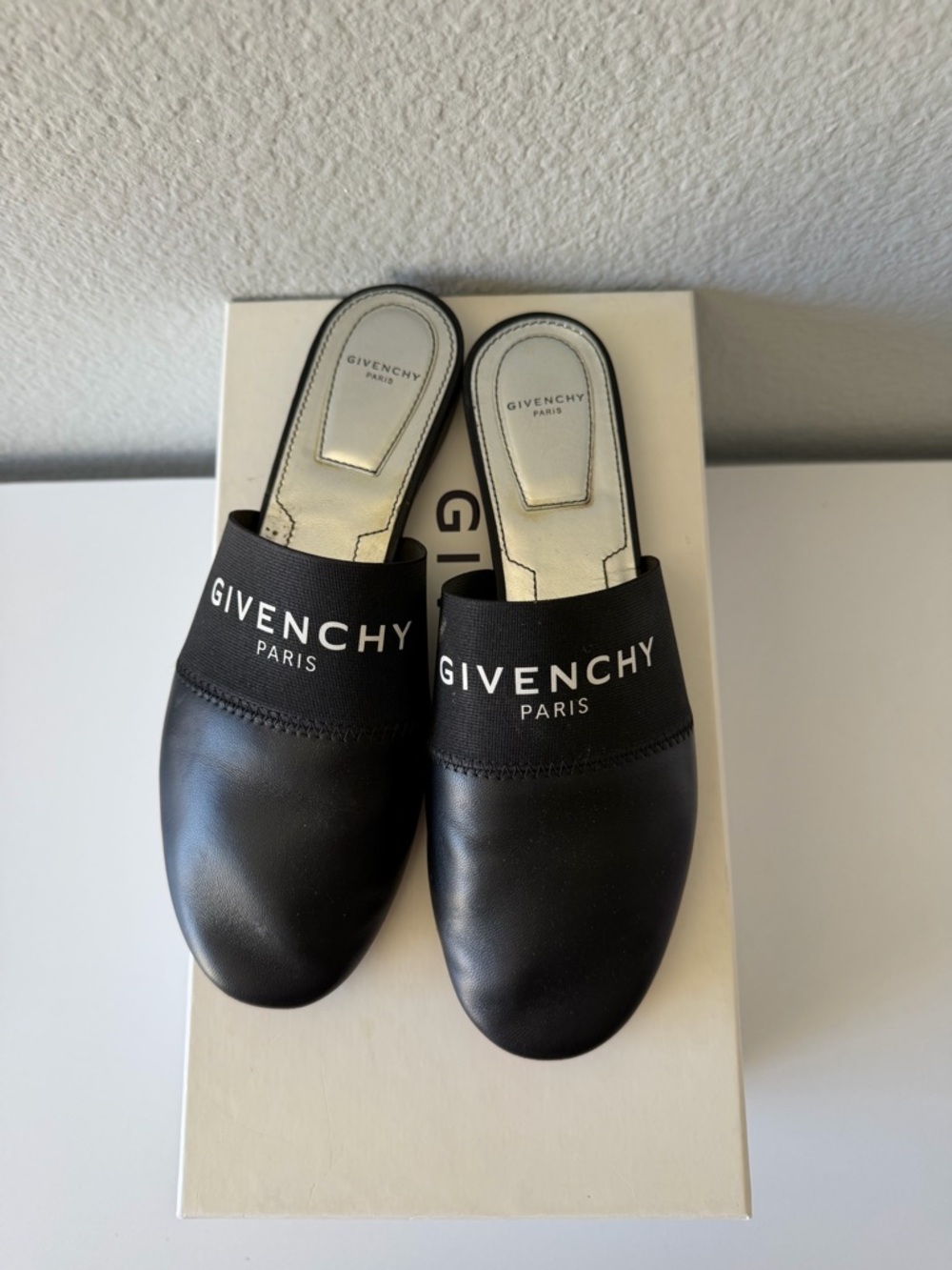 Givenchy Black Leather Logo Mules